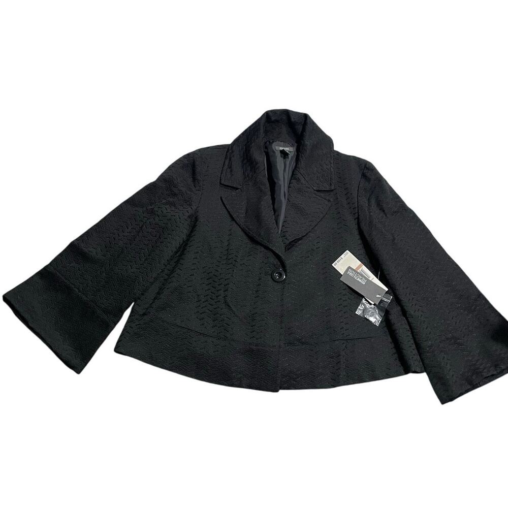 NWT Kenneth Cole Reaction Blazer Jacket 1 Button Womens Sz 12 Black Wide Sleeves